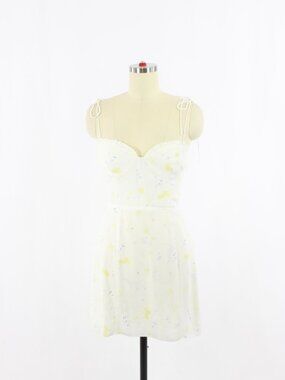 Aritzia WILFRED Fable White Floral Crepe Bustier Mini Slip Dress, Size 2